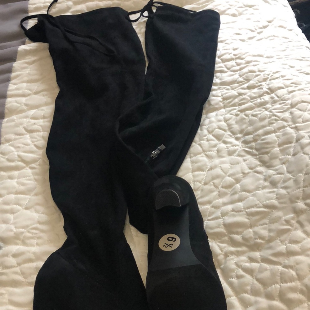 Black thigh high suede boots